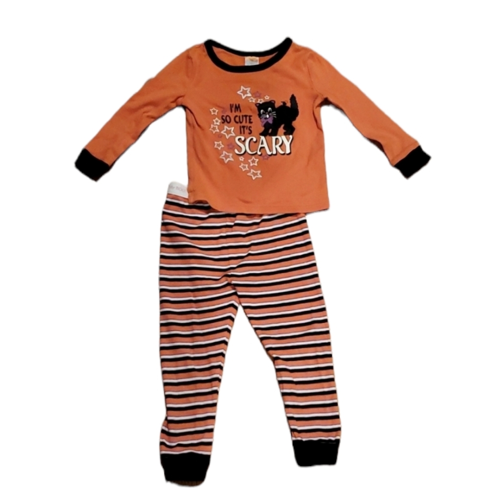 Halloween Orange and Black Scary Cat Pajama Set
